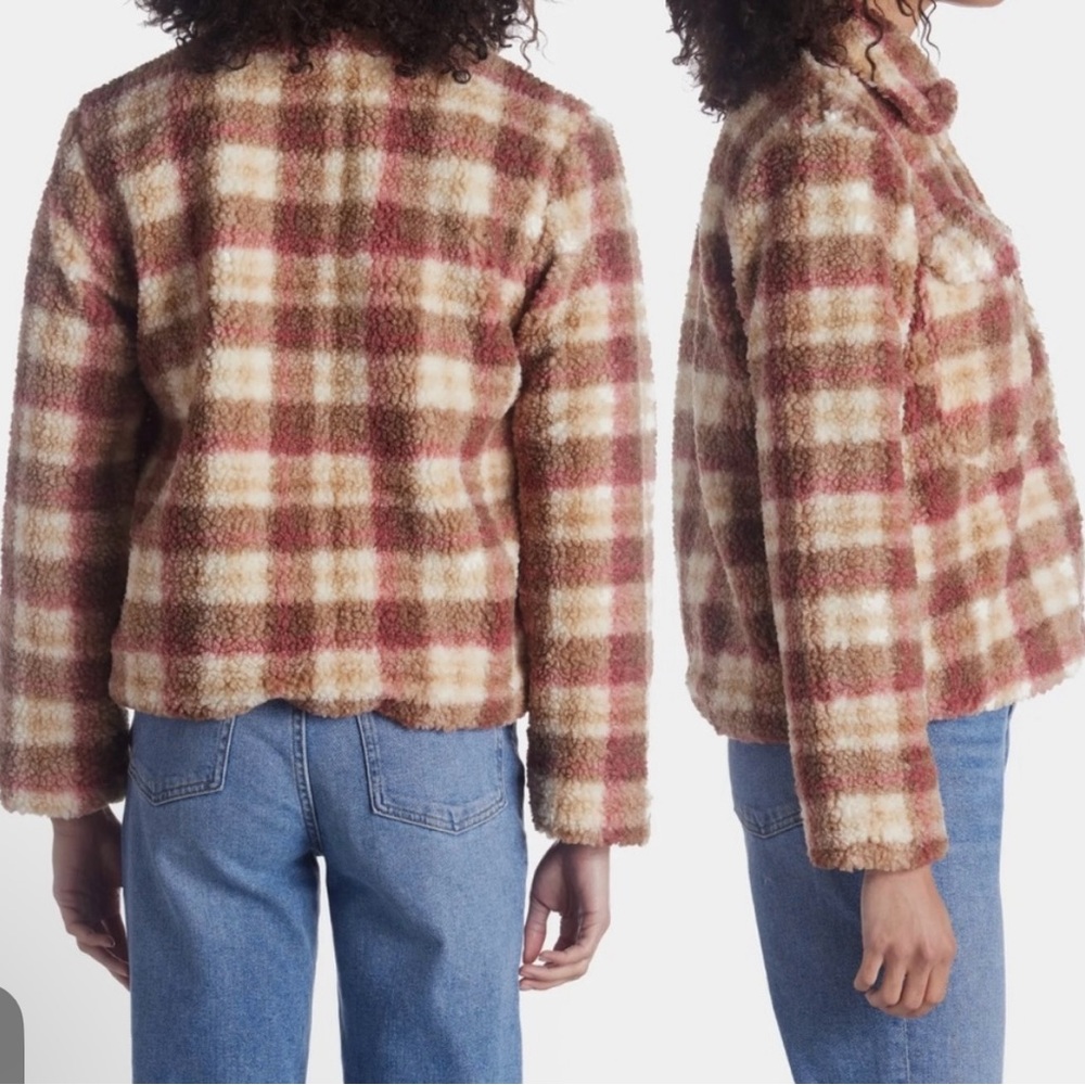 Avec Les Filles Plaid Faux Shearling Trucker Jacket XS Teddy Sherpa Oversized - Picture 9 of 12